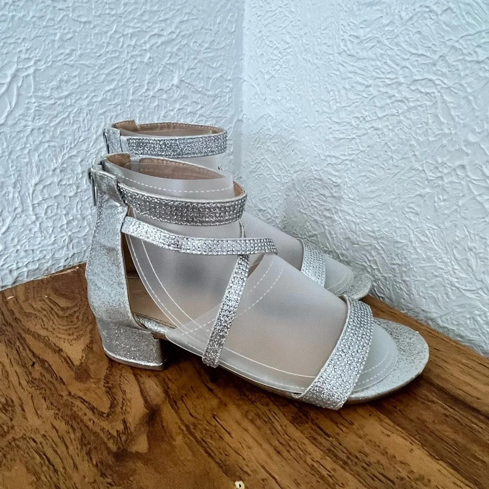 Silver Strappy Girl’s  Sandals with Sparkle